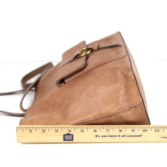 LARGE Frye TAN BROWN GENUINE LEATHER LOGO SHOULDER BAG HOBO TOTE HANDBAG PURSE - Picture 13 of 14